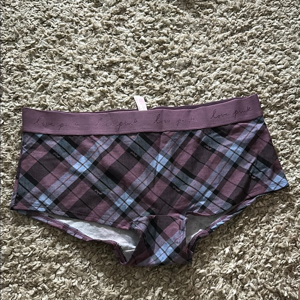 PINK Victoria's Secret Plaid Boyshorts in Purple and Black